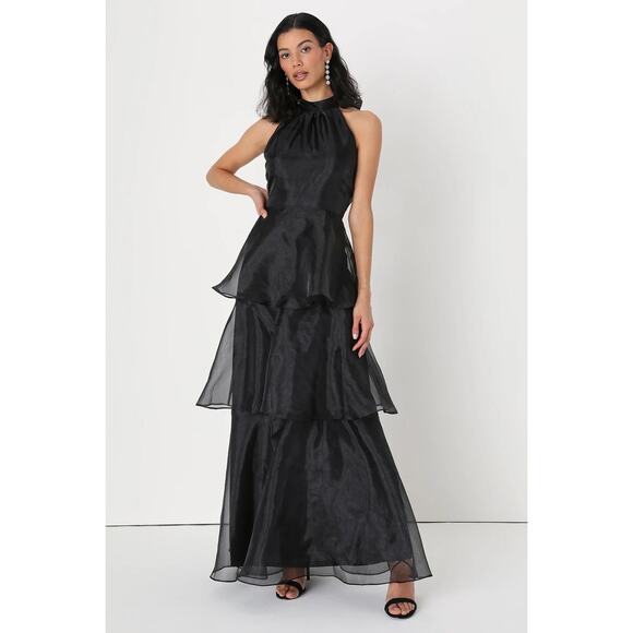 Lulus Maxi Tiered Black  Dress - Picture 2 of 8